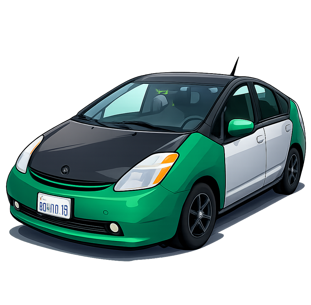 Green, black, and silver Toyota Prius used for pickup